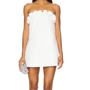 WeWoreWhat 2 Dress Strapless A-line Rose Mini Duchess Satin White pockets NWT